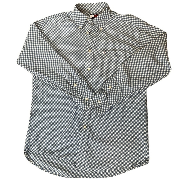 🎉 SALE Tommy Hilfiger Blue / White Check Button Down Shirt - Picture 1 of 5